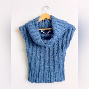Silence + Noise Blue Cowl Neck Cropped Sweater